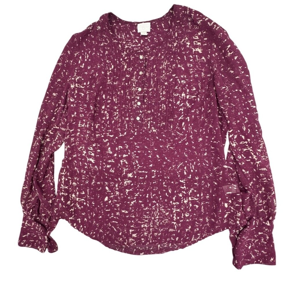 Converse One Star Long Sleeve Pintuck Button-Front Blouse M Purple Cream READ